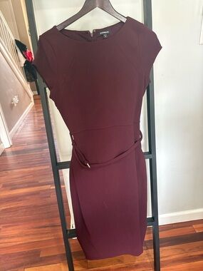 Express Women's Burgundy Cap Sleeve Midi Sheath Dress